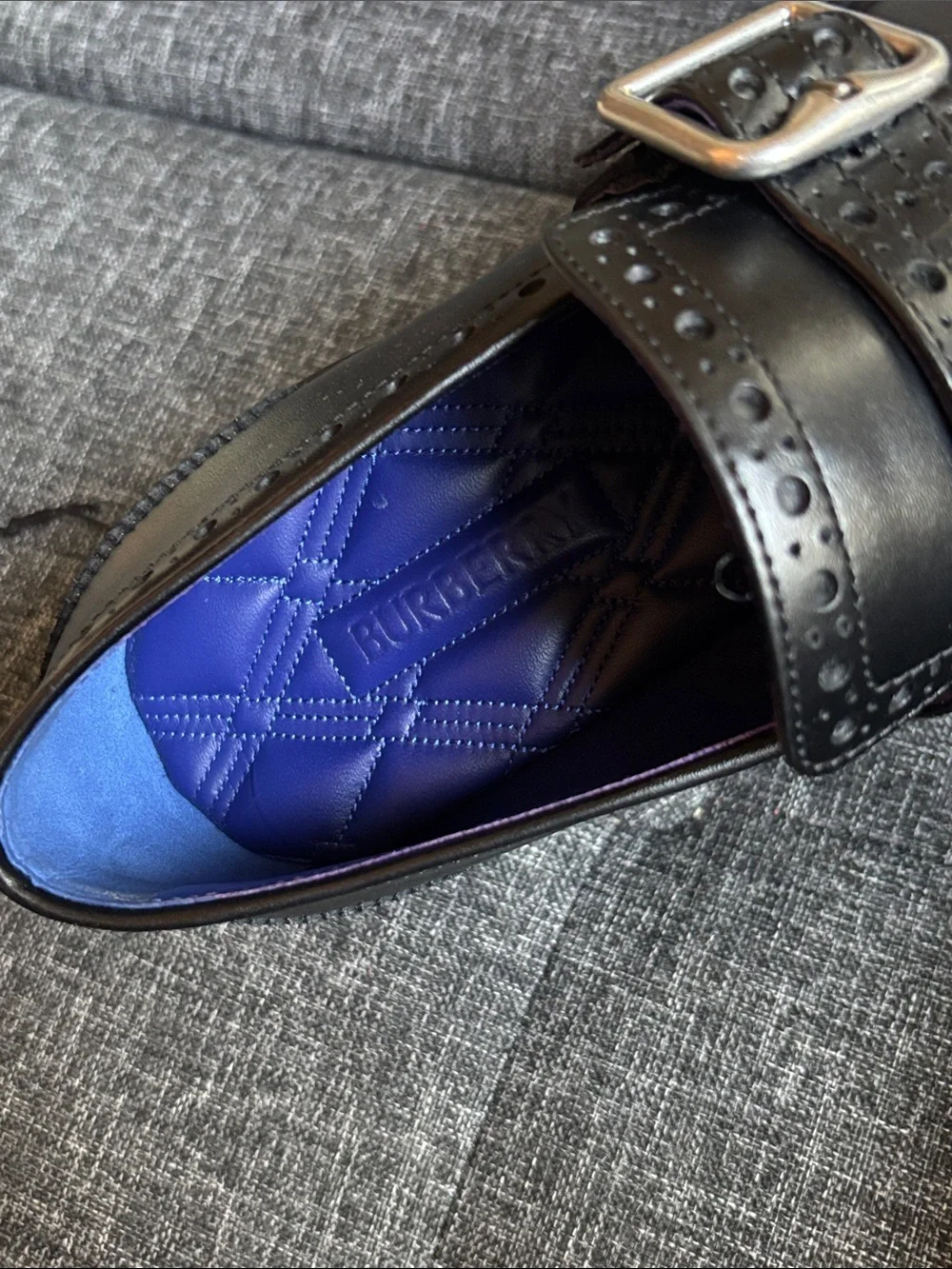 Burberry Black Leather Monk Strap Loafers